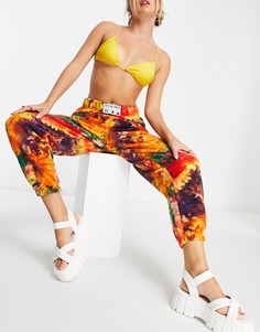 Oversized-джоггеры с нашивкой с логотипом и принтом тай-дай от комплекта New Girl Order-Multi