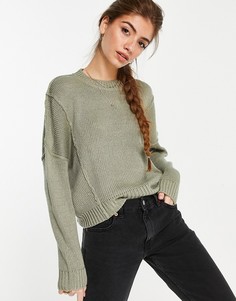 Свободный джемпер цвета хаки с круглым вырезом ASOS DESIGN-Зеленый цвет
