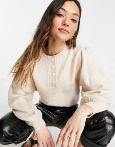 Бежевый джемпер с планкой на пуговицах ASOS DESIGN-Нейтральный
