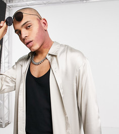 Атласная рубашка серо-жемчужного цвета Reclaimed Vintage Inspired Couture-Серый