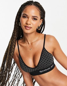 Бесшовный бюстгальтер с точечным принтом черного и серого цветов Reebok Allis-Черный цвет
