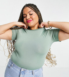 Боди-футболка цвета матового хаки в стиле диско ASOS DESIGN Curve-Зеленый цвет