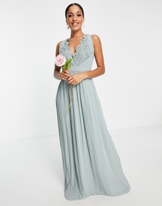 Бледно-лиловое платье макси с кружевной отделкой и присборенной юбкой TFNC Bridesmaid-Серый