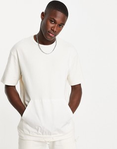 Светло-бежевая oversized-футболка в утилитарном стиле с застежкой Topman-Светло-бежевый цвет