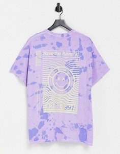 Фиолетовая футболка в стиле oversized с эффектом тай-дай и принтом "Save the Rave" спереди и сзади Topman-Фиолетовый цвет
