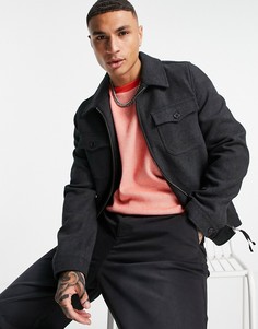 Серая куртка Харрингтон с добавлением шерсти ASOS DESIGN-Серый