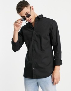 Черная строгая рубашка узкого кроя из немнущейся ткани Jack & Jones Essentials-Черный цвет