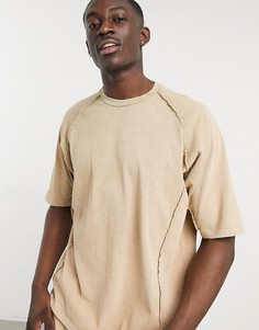 Бежевая oversized-футболка с эффектом кислотной стирки из плотного трикотажа с рукавами до локтя комплекта ASOS DESIGN-Коричневый цвет