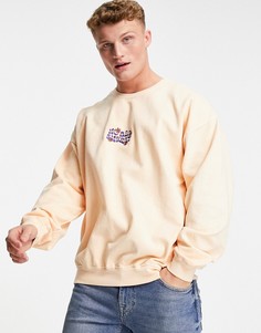 Персиковый свитшот с вышитой надписью "no bad energy" Topman-Оранжевый цвет