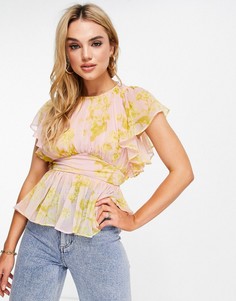 Топ с расклешенными рукавами и цветочным принтом ASOS DESIGN-Разноцветный