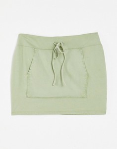 Мини-юбка на шнурке с эффектом кислотной стирки цвета хаки ASOS DESIGN-Зеленый цвет