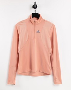 Персиковый лонгслив на молнии длиной 1/2 adidas Running-Оранжевый цвет