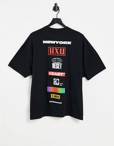 Черная oversized-футболка с текстовым принтом на спинке ASOS DESIGN-Черный цвет