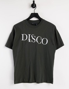 Черная выбеленная футболка в стиле oversized с разрезом на надписи "Disco" ASOS DESIGN-Серый