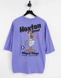 Oversized-футболка фиолетового цвета с мультяшным принтом из органического хлопка ASOS DESIGN-Голубой