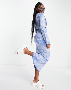 Синее вязаное платье миди с узором в стиле 70-х ASOS DESIGN-Голубой