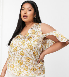Атласный топ с вырезами на плечах и принтом пейсли ASOS DESIGN Curve-Multi