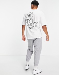Белая футболка в стиле oversized с принтом роз на спине Jack & Jones Originals-Белый