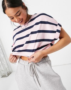 Розовая укороченная футболка в полоску Bershka-Розовый цвет