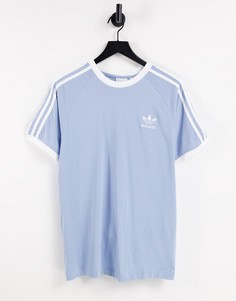Голубая футболка с тремя полосками adidas Originals adicolor-Голубой