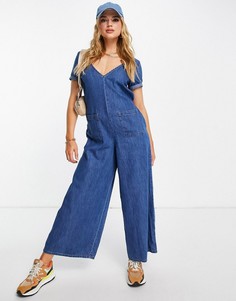 Синий комбинезон из мягкого денима ASOS DESIGN-Голубой