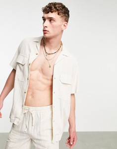 Свободная рубашка нейтрального цвета (от комплекта) ASOS DESIGN-Светло-бежевый цвет
