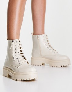 Белые ботинки на толстой подошве со шнуровкой и молниями New Look-Белый