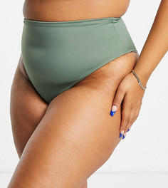 Трусы бикини цвета хаки с завышенной талией ASOS DESIGN Curve-Зеленый цвет