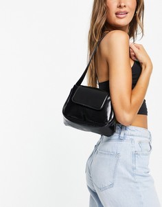 Черная изогнутая сумка на плечо с откидным клапаном ASOS DESIGN-Черный цвет