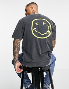 Черная выбеленная oversized-футболка с принтом "Nirvana" Topman-Черный цвет