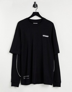 Черный лонгслив в стиле oversized с несколькими слоями Topman-Черный цвет