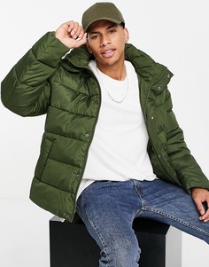 Пуховик цвета хаки из переработанного материала со съемным капюшоном ASOS DESIGN Recycled-Зеленый цвет