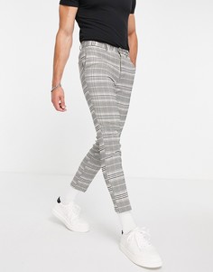 Укороченные узкие брюки серого цвета в клетку New Look-Серый