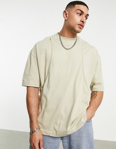 Двухслойная oversized-футболка цвета выбеленный хаки ASOS DESIGN-Зеленый цвет