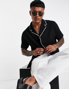 Черное свободное поло с отложным воротником и окантовкой ASOS DESIGN-Черный цвет