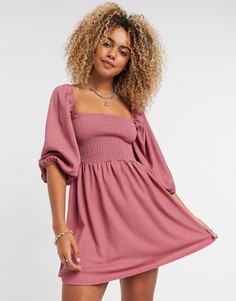 Розовое платье мини со сборками Bershka-Розовый