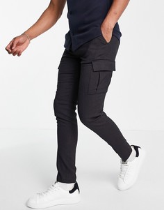 Зауженные строгие брюки карго в мелкую клеточку ASOS DESIGN-Темно-синий