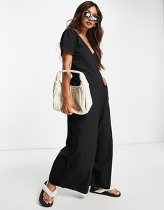 Черный комбинезон из мягкого денима ASOS DESIGN-Черный цвет