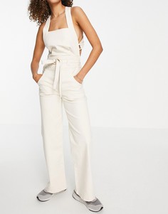 Джинсовый комбинезон цвета экрю ASOS DESIGN-Белый