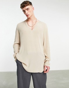 Рубашка классического кроя из жатой вискозы без застежки ASOS DESIGN-Светло-бежевый цвет
