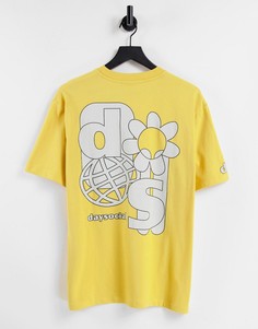 Желтая свободная футболка из плотной ткани с графическим принтом на спине ASOS Daysocial-Желтый