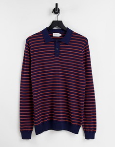 Темно-синее трикотажное поло в оранжевую полоску Topman-Темно-синий