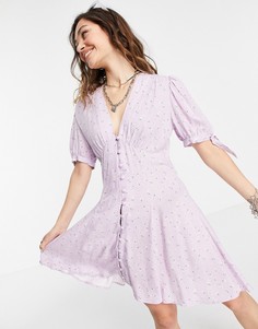 Сиреневое чайное платье на пуговицах с цветочным принтом Topshop Primary-Фиолетовый цвет