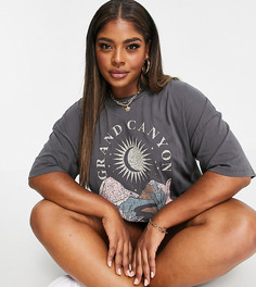 Темно-серая выбеленная футболка в стиле oversized с принтом "Grand Canyon" ASOS DESIGN Curve-Серый