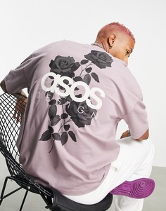Серо-фиолетовая oversized-футболка с графическим принтом логотипа ASOS DESIGN-Фиолетовый цвет