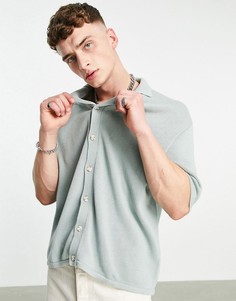 Бледно-голубая рубашка на пуговицах из трикотажа средней плотности ASOS DESIGN-Голубой