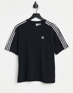 Черная футболка с тремя полосками из ткани под атлас adidas Originals adicolor-Черный цвет