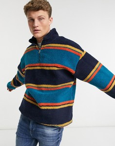 Синий свитшот в полоску из искусственного меха с короткой молнией Topman-Многоцветный
