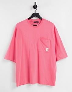 Розовая oversized-футболка с декоративными швами и карманом ASOS Actual-Розовый цвет