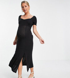 Черное платье макси в рубчик с вырезом сердечком ASOS DESIGN Maternity-Черный цвет